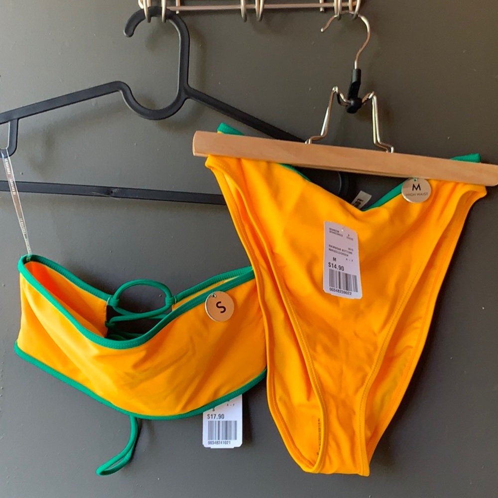 F21 Marigold/Green Bathing Suit Set